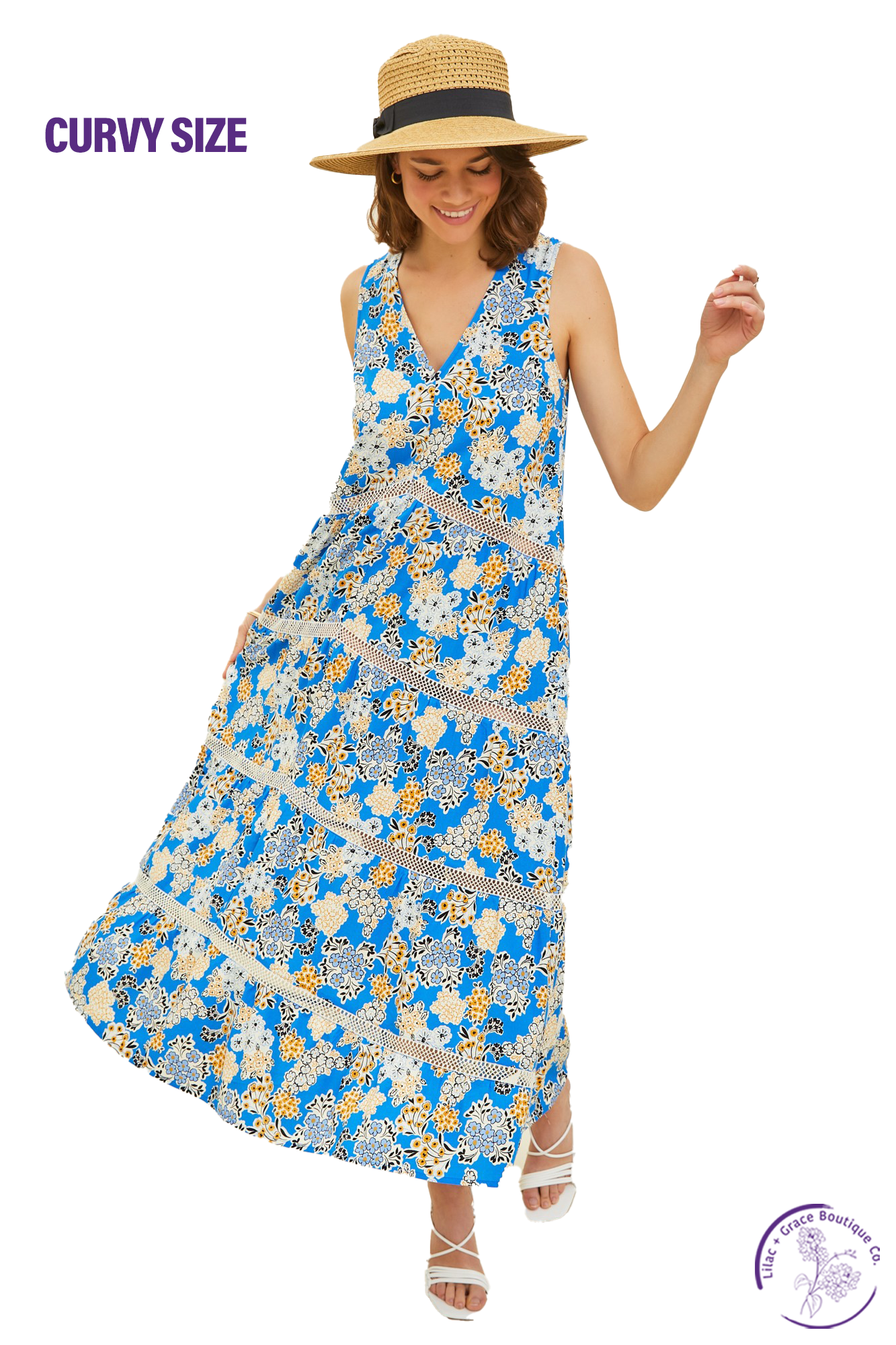 Curvy On Vacation Time Printed Maxi Dress