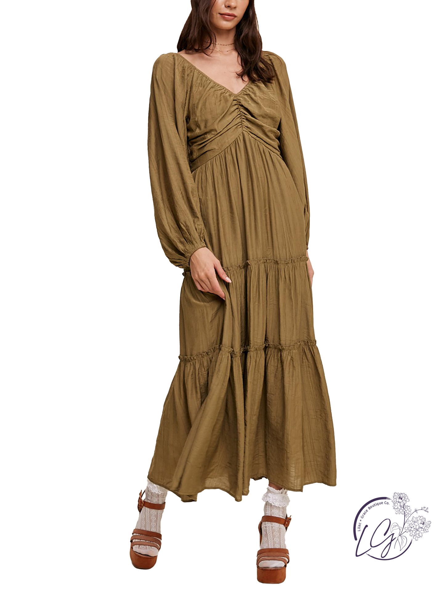 Radiant V-Neck Long Sleeve Maxi Dress