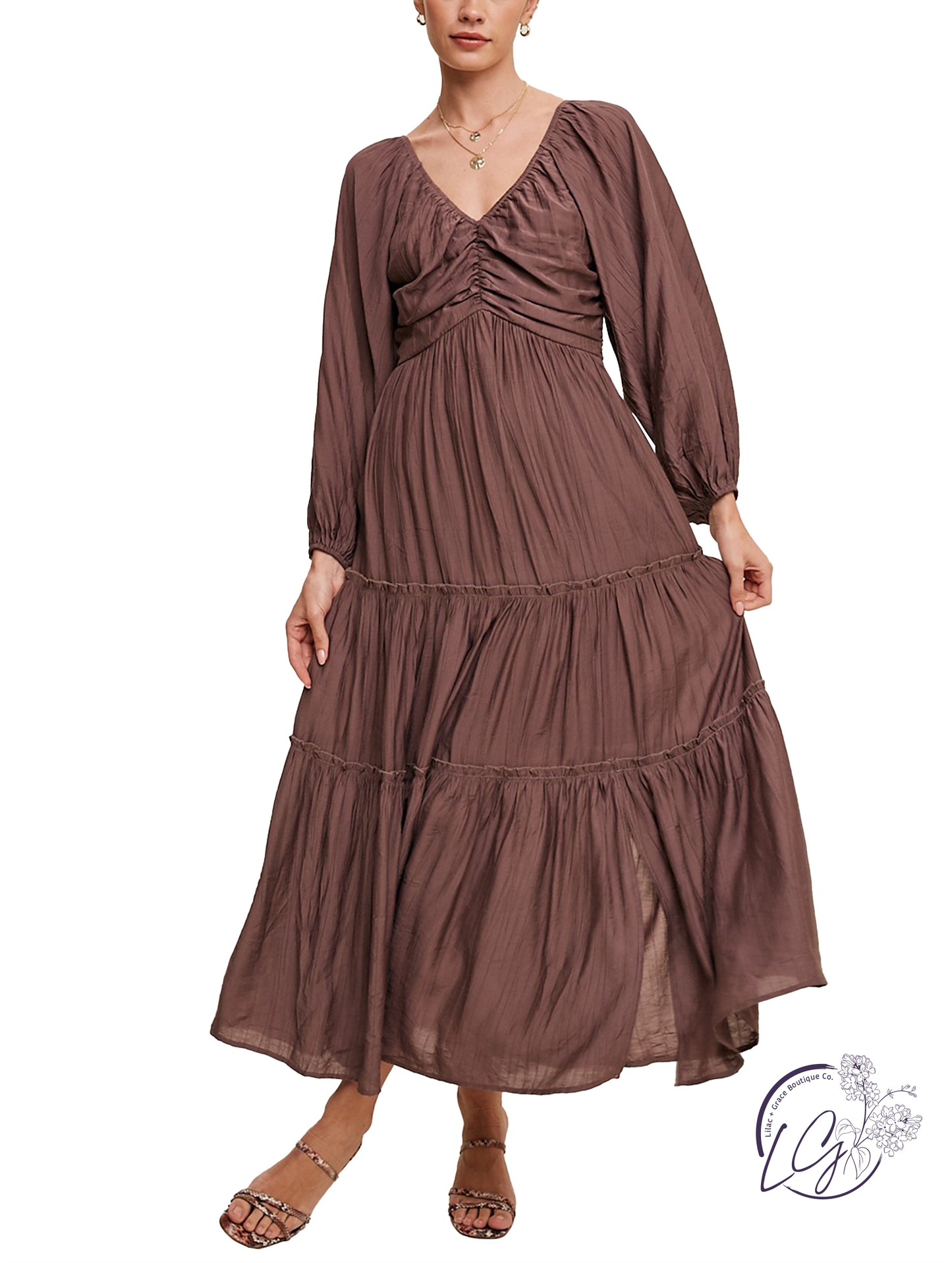 Radiant V-Neck Long Sleeve Maxi Dress