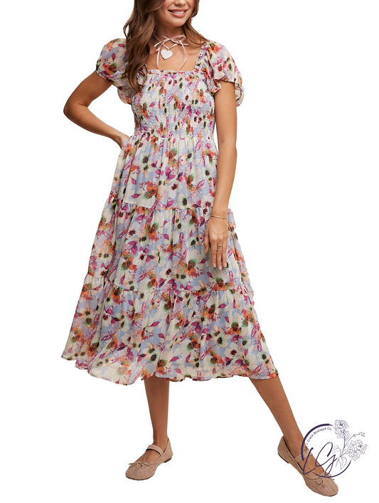 Serenity Blossom Puff Dress