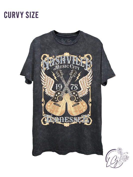 Curvy Nashville Music City Tennessee Guitar Graphic Top