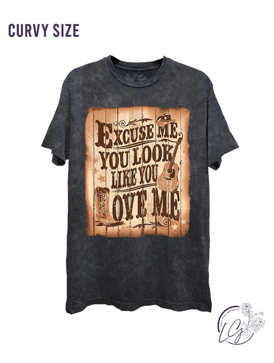 Curvy Excuse Me You Look Like You Love Me Graphic Top