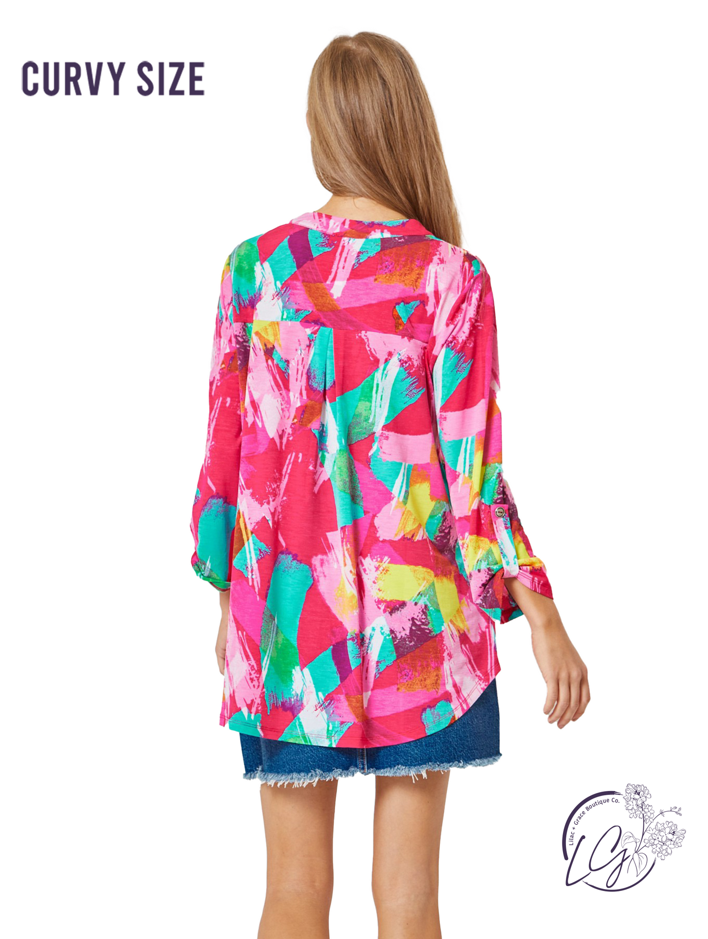 Curvy Multi Print Lizzy 3/4 Sleeve Top