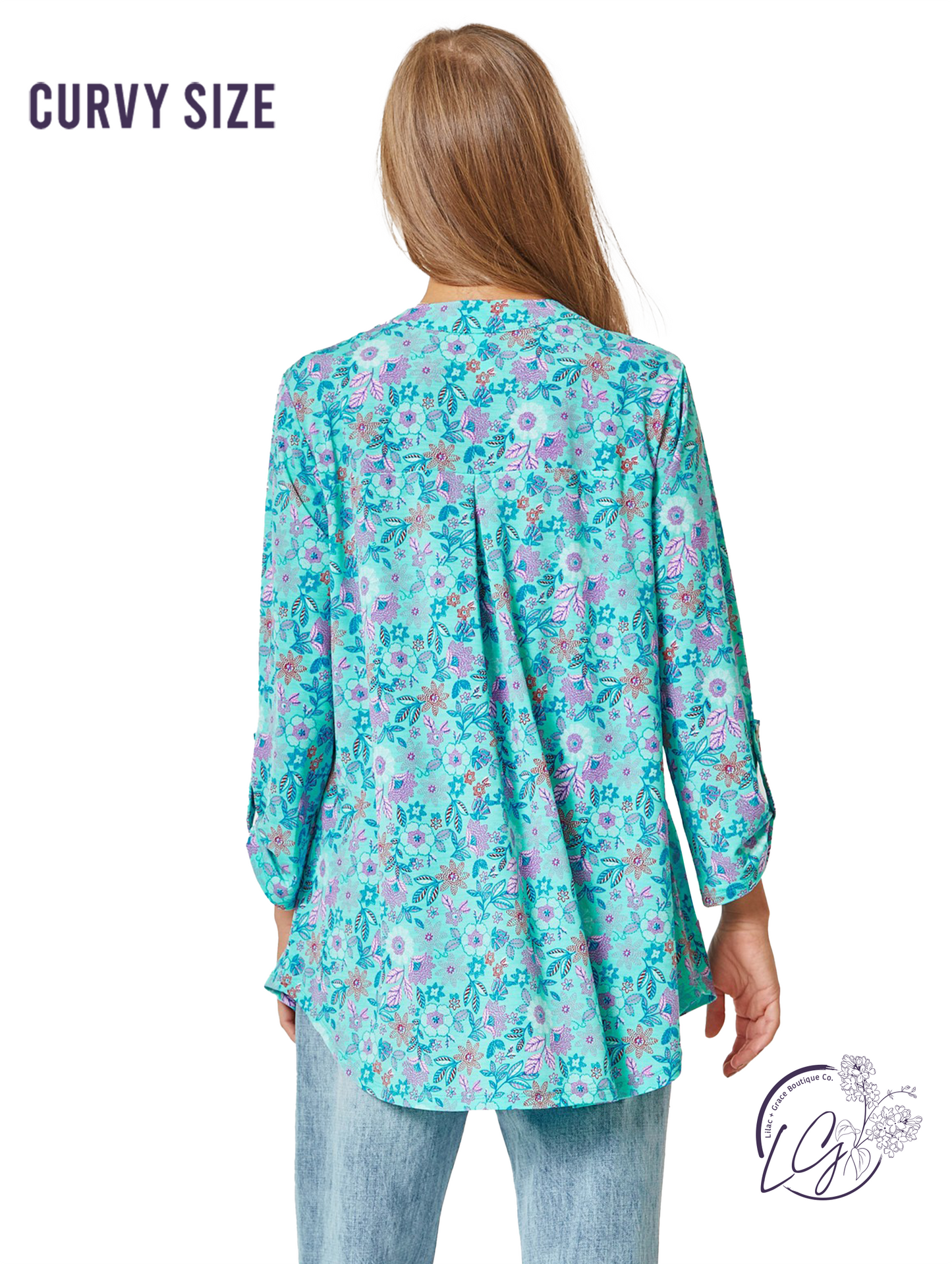 Curvy Mint Floral Lizzy Top