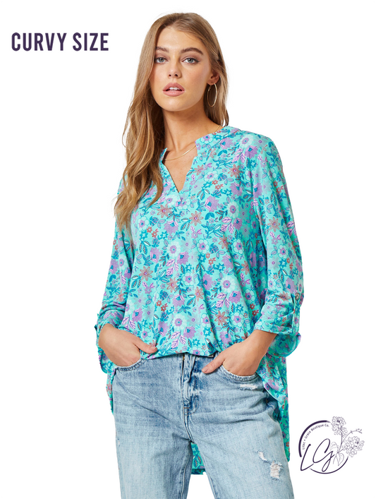 Curvy Mint Floral Lizzy Top