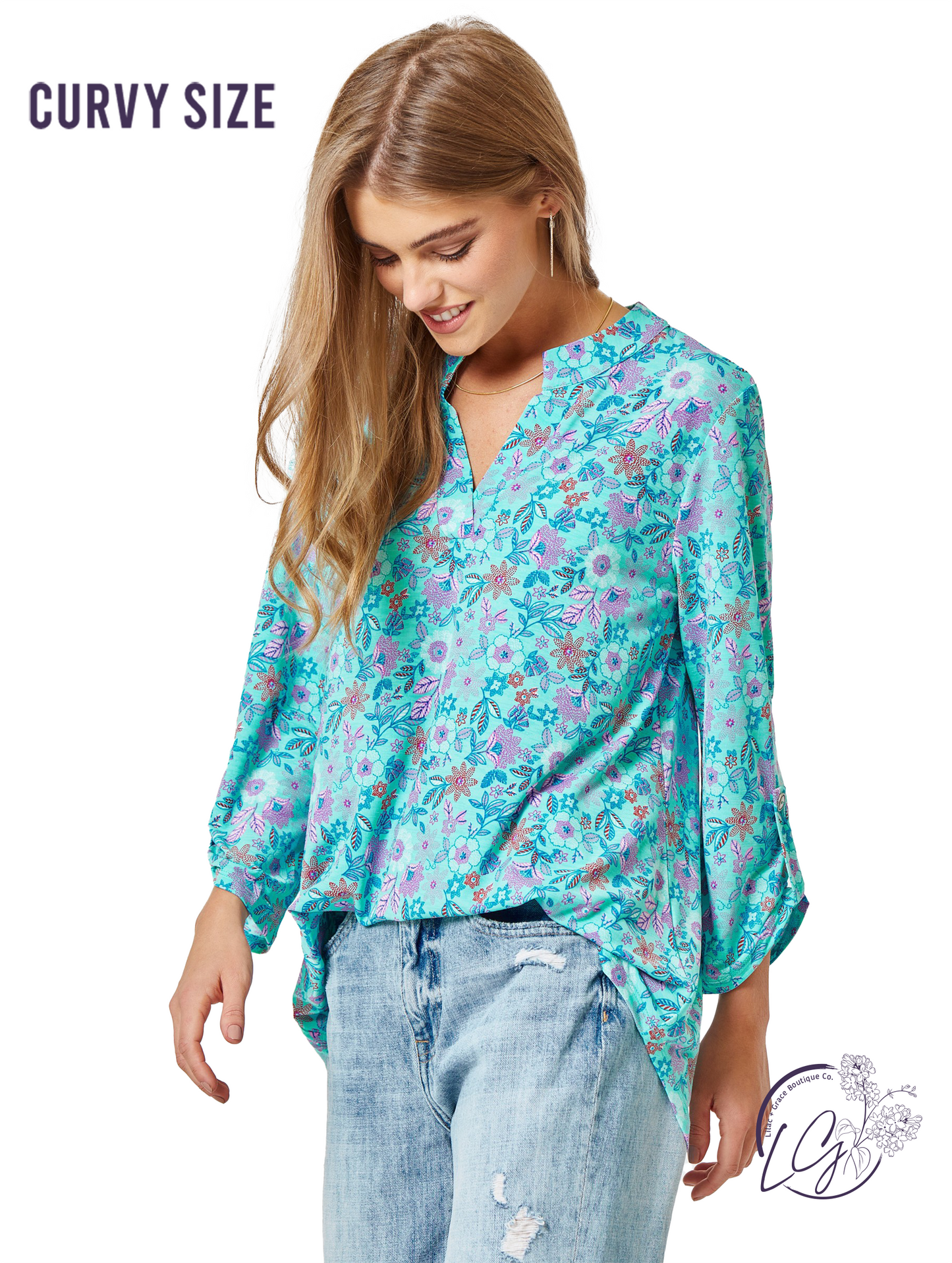 Curvy Mint Floral Lizzy Top