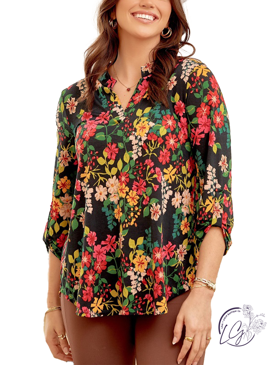 Hunter Green Floral Lizzy Top