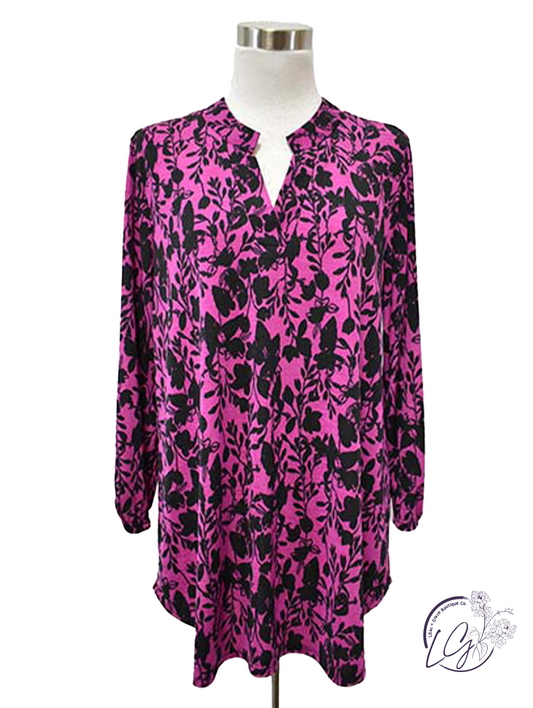 Curvy Magenta Black Print Lizzy Top