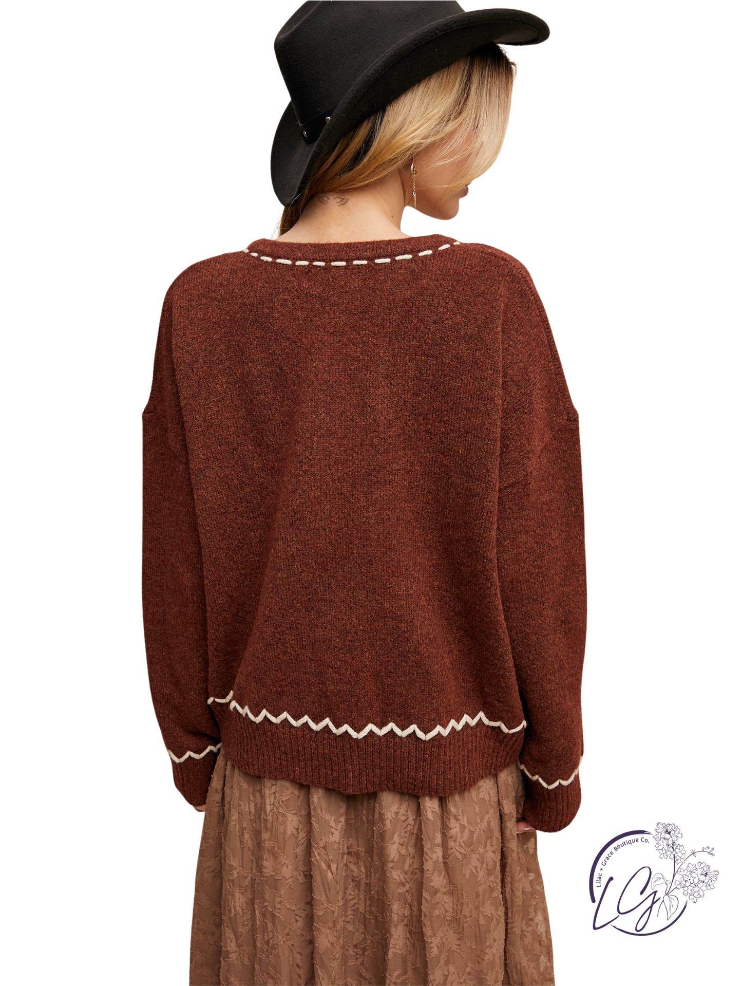 Vine-Stitched Light Sweater