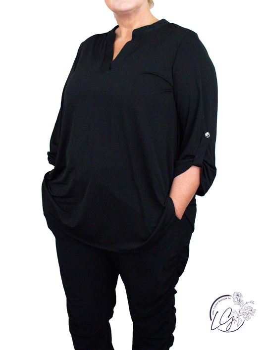 Curvy Black Lizzy 3/4 Sleeve Top