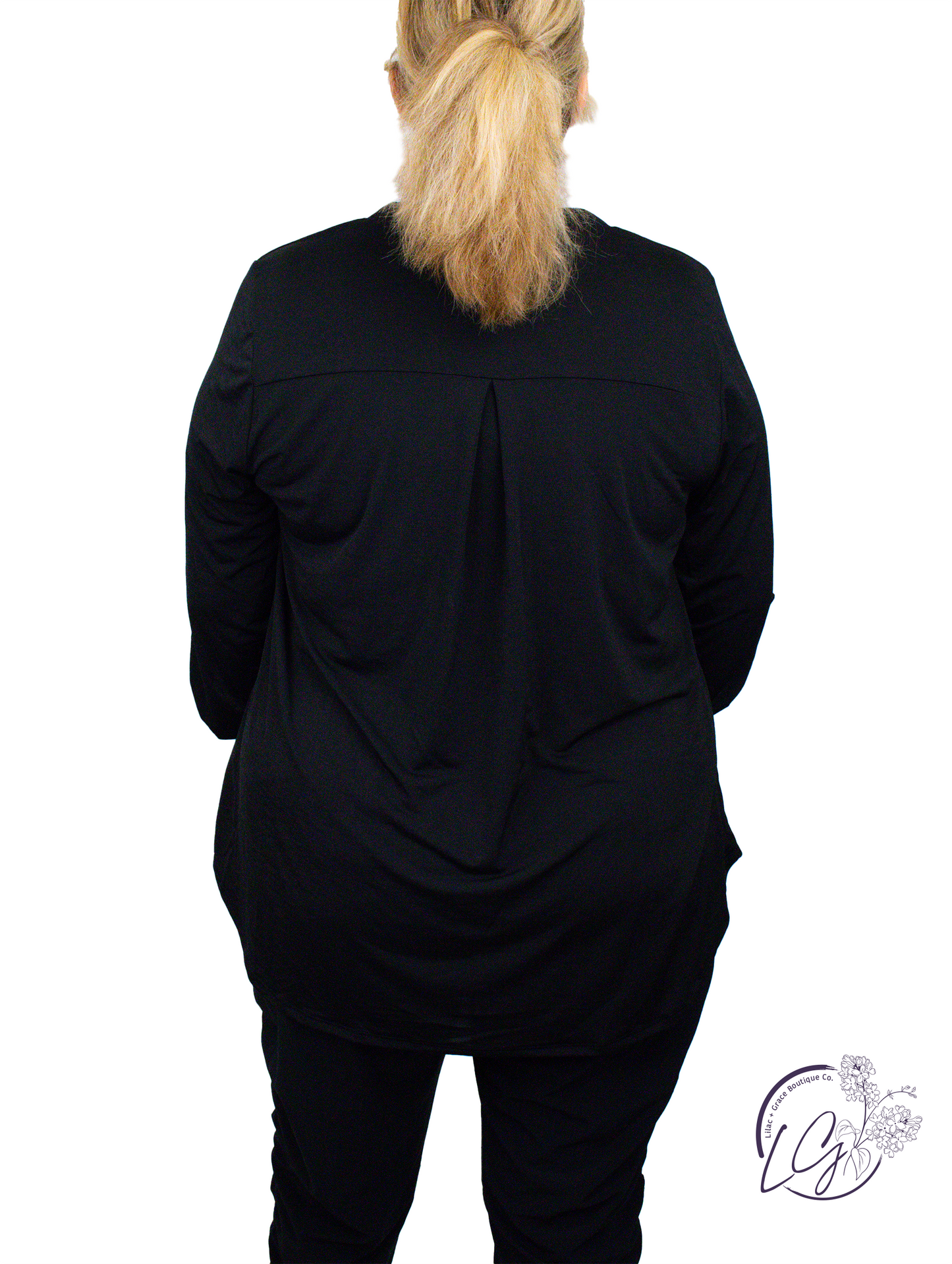 Curvy Black Lizzy 3/4 Sleeve Top