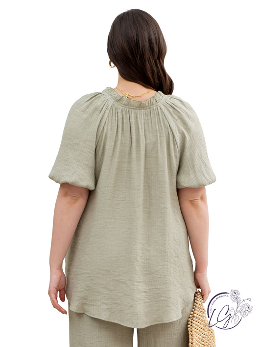 Curvy Skyline Dreams V-Neck Blouse