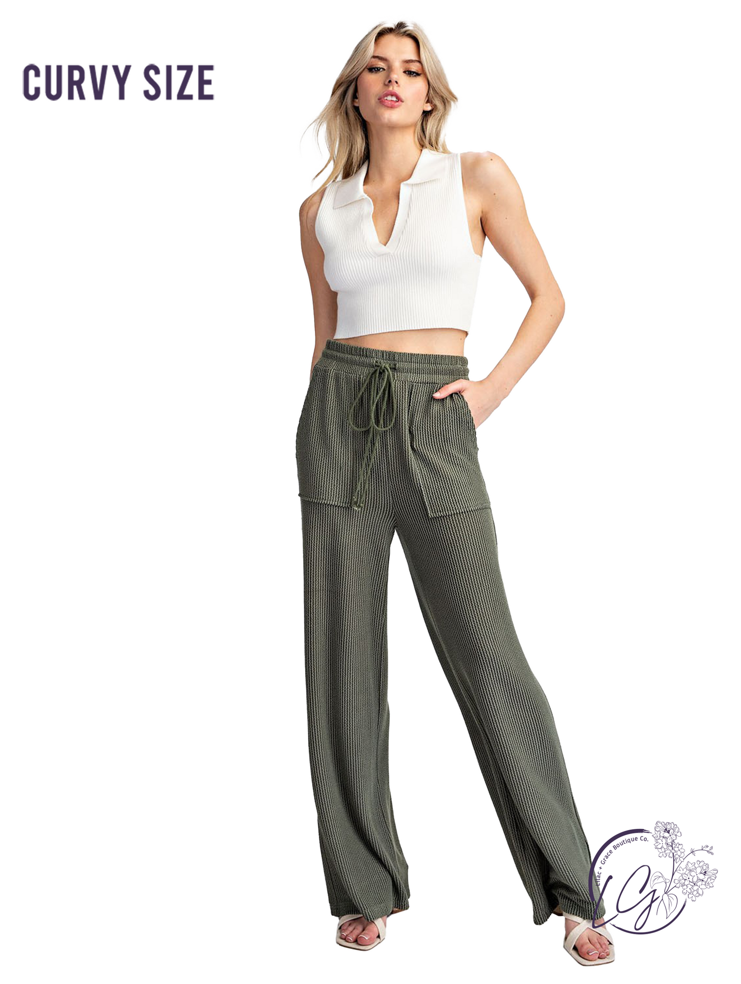 Curvy Fieldline Texture Drawstring Pants