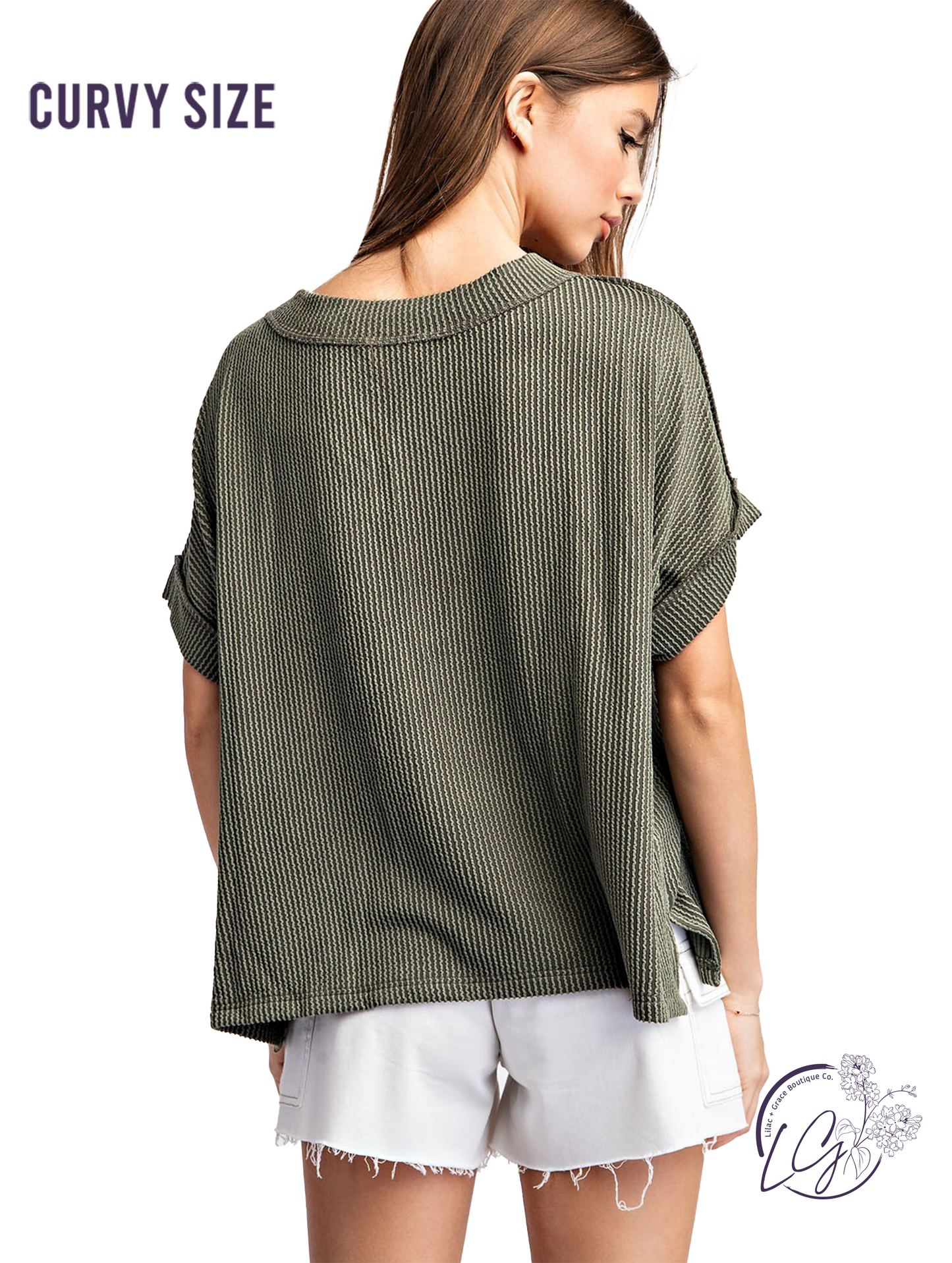 Curvy Sunfield Texture V-Neck Top