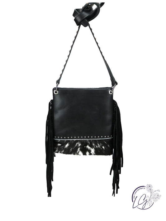 Black Real Leather Fringe Shoulder/Crossbody Bag