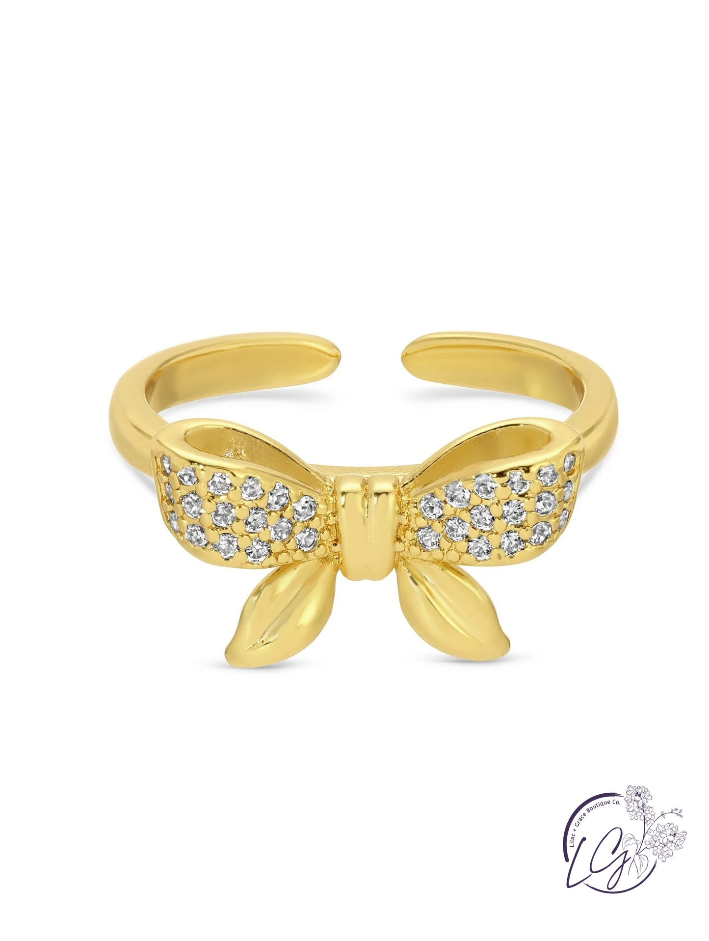 Adjustable Pave Bow Ring