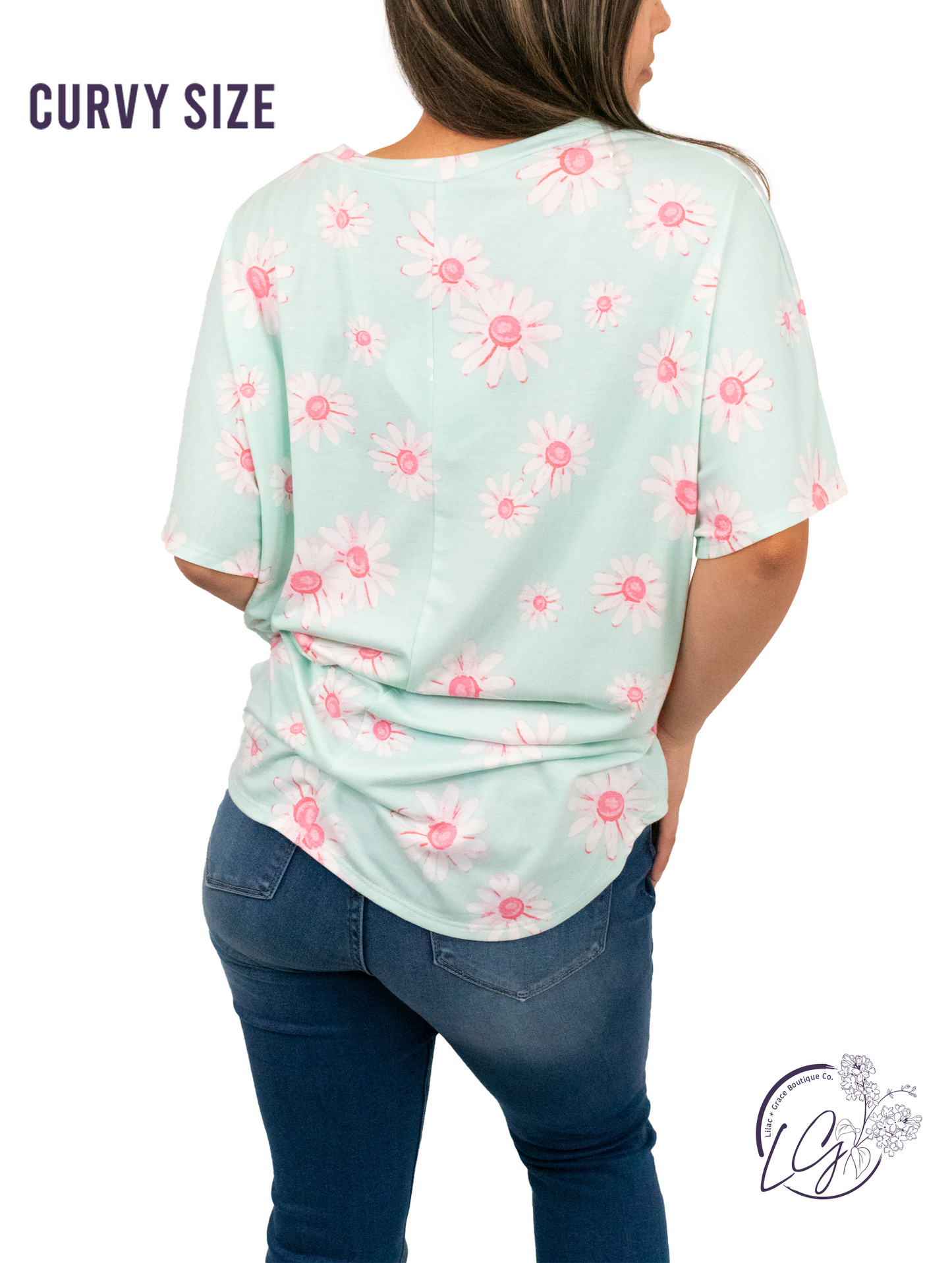 Curvy Etta Floral Top in Mint