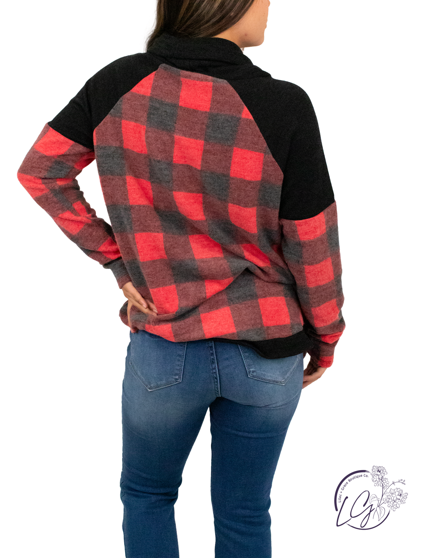 Match Me Buffalo Plaid Cowl Neck