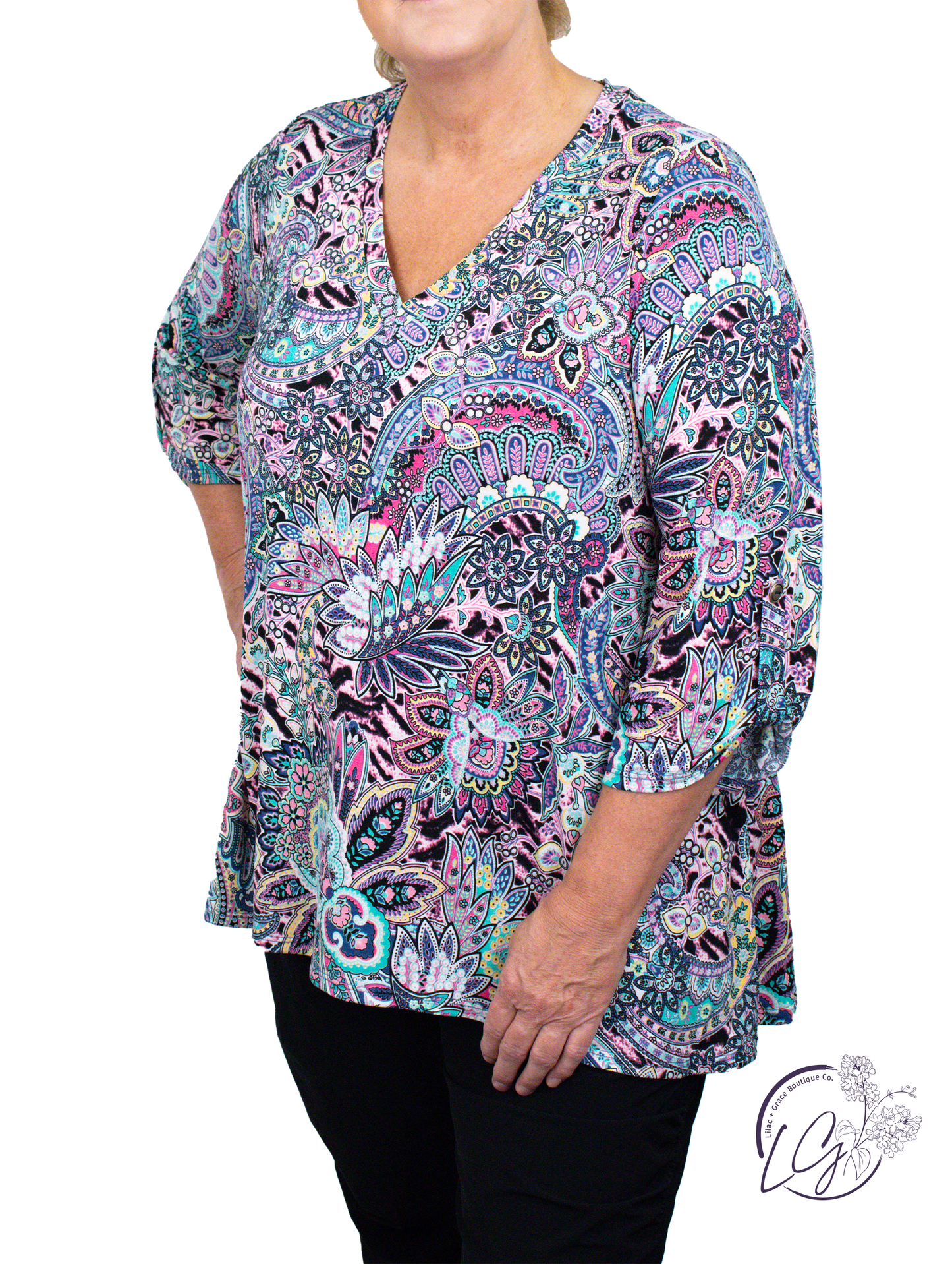 Curvy Jade Pink Print Top by Dear Scarlett