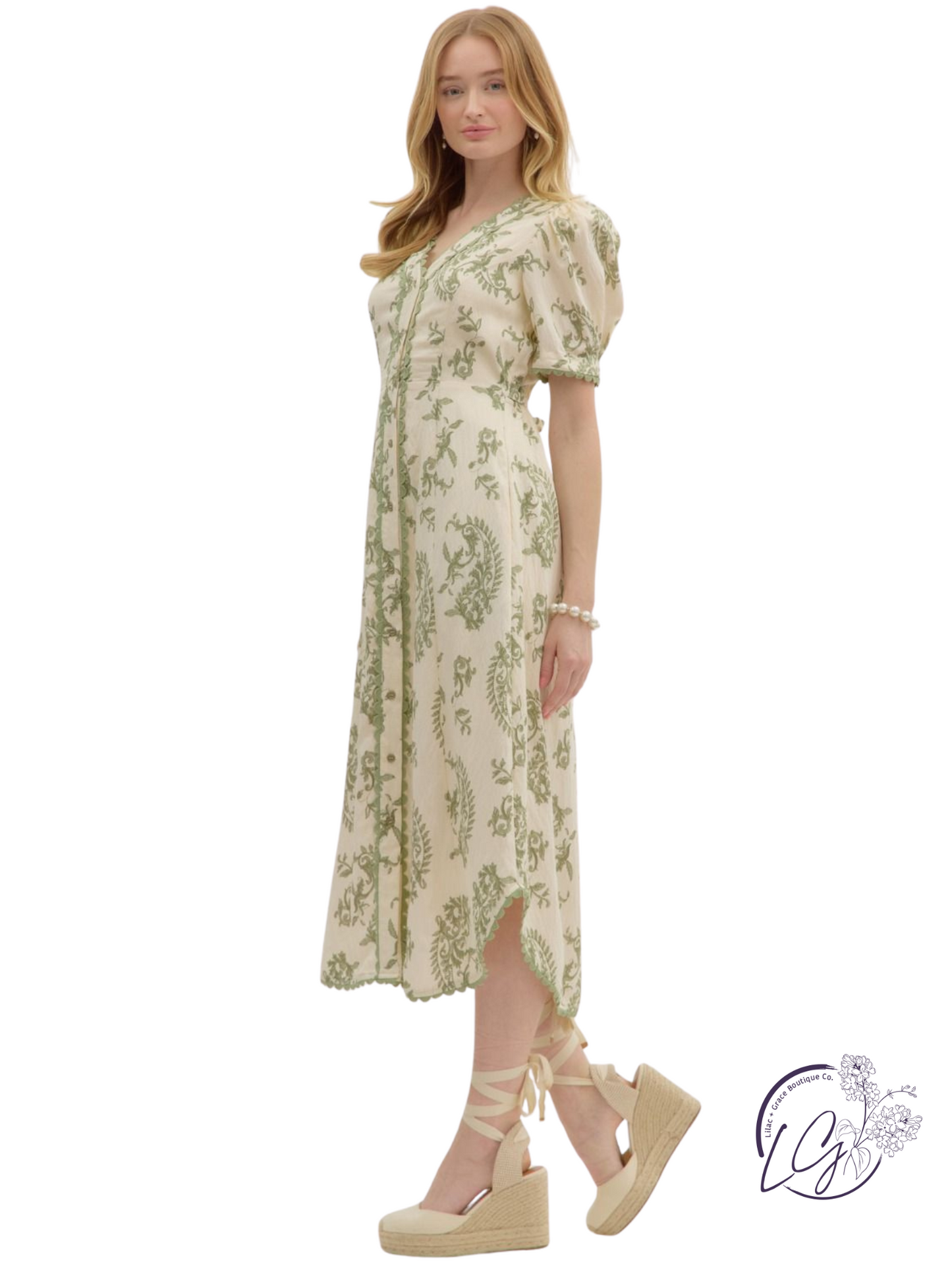 Wander Slow Paisley Pleated Midi Dress