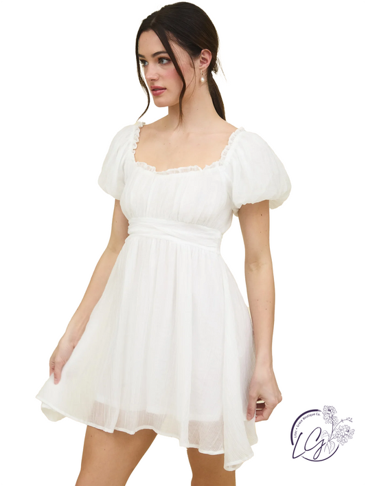 Twirl Away Lace-Up Ruffle Mini Dress