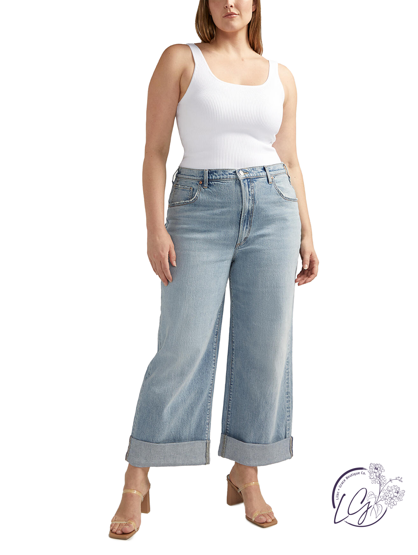 Teagan Baggy Mid Rise Wide Leg Cropped Jeans by Silver Jeans