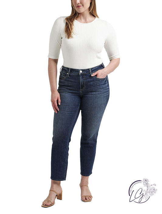 Curvy Salem Mid Rise Straight Crop Jeans by Silver Jeans
