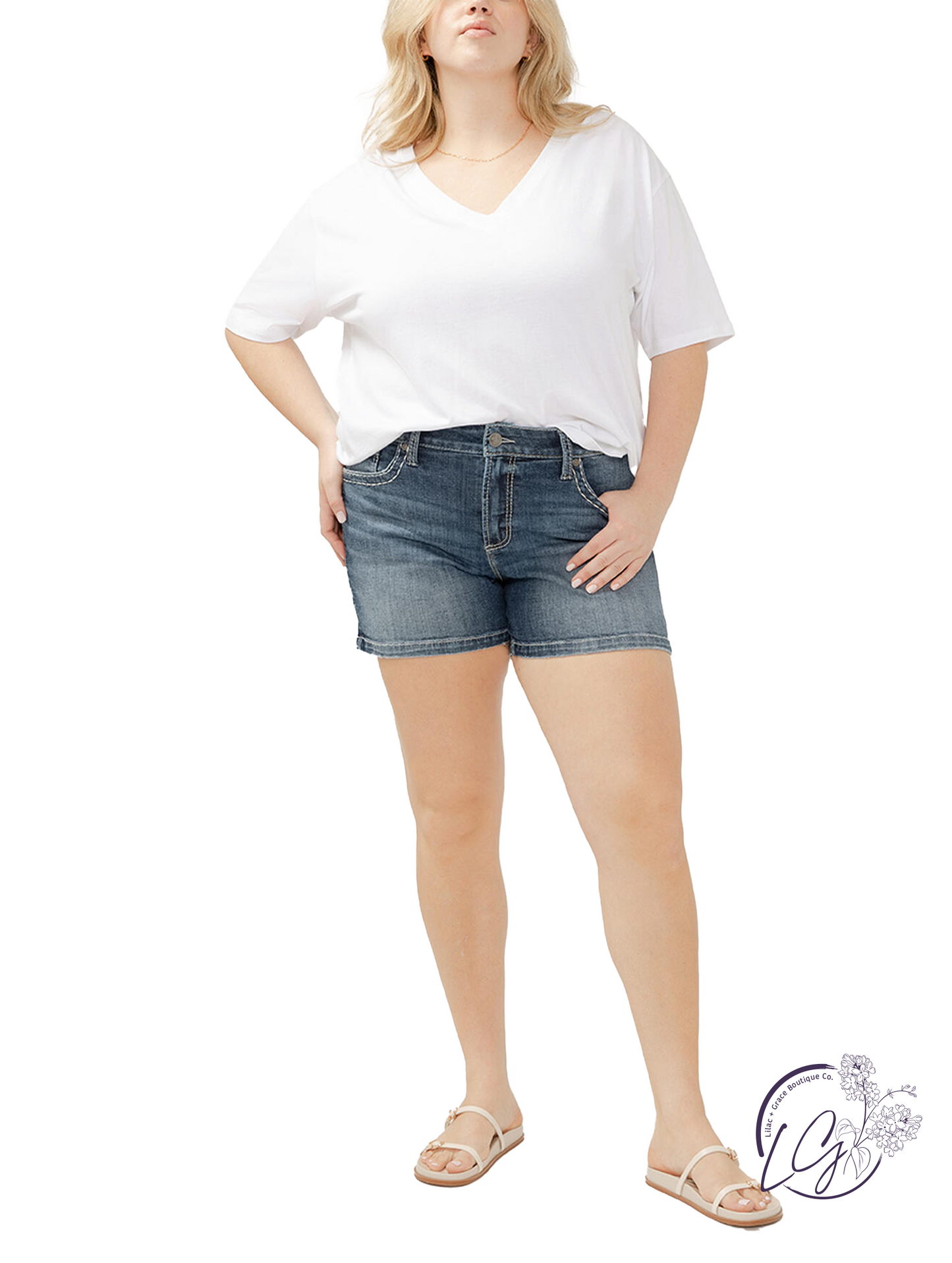 Curvy Damaris Mid-Rise Denim Shorts by Silver Jeans