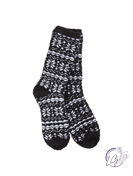 Fair Isle Black Cozy Crew Socks