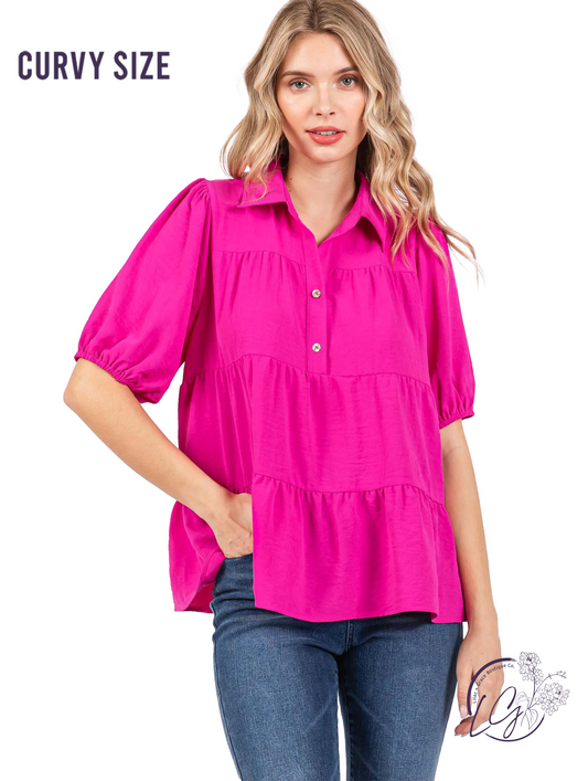 Curvy Graceful Gather Puff Sleeve Top