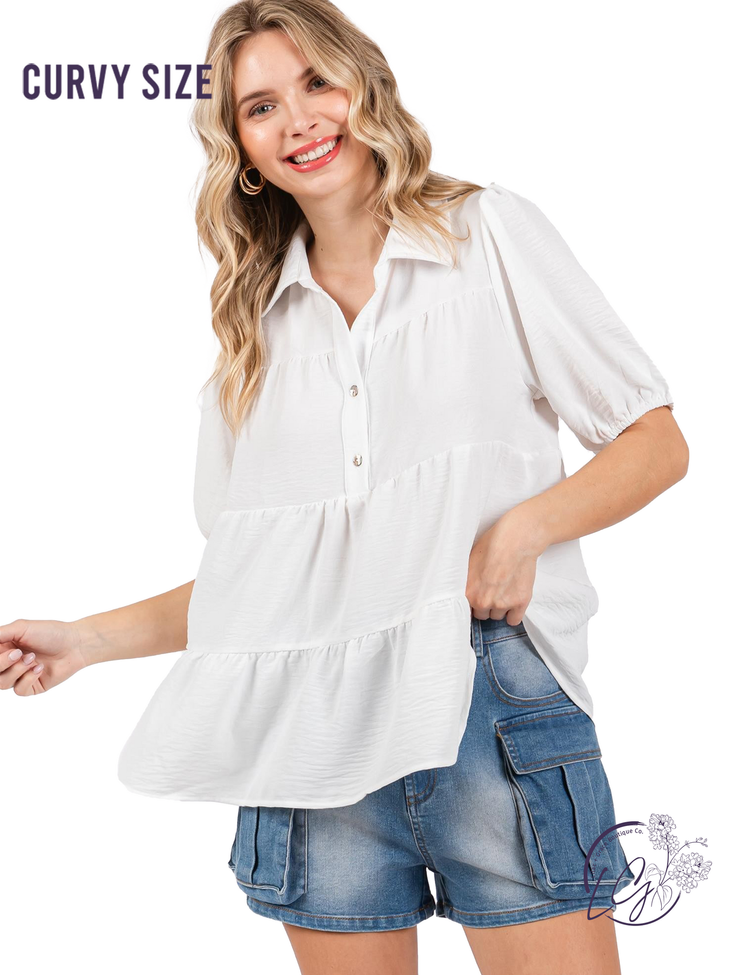 Curvy Graceful Gather Puff Sleeve Top