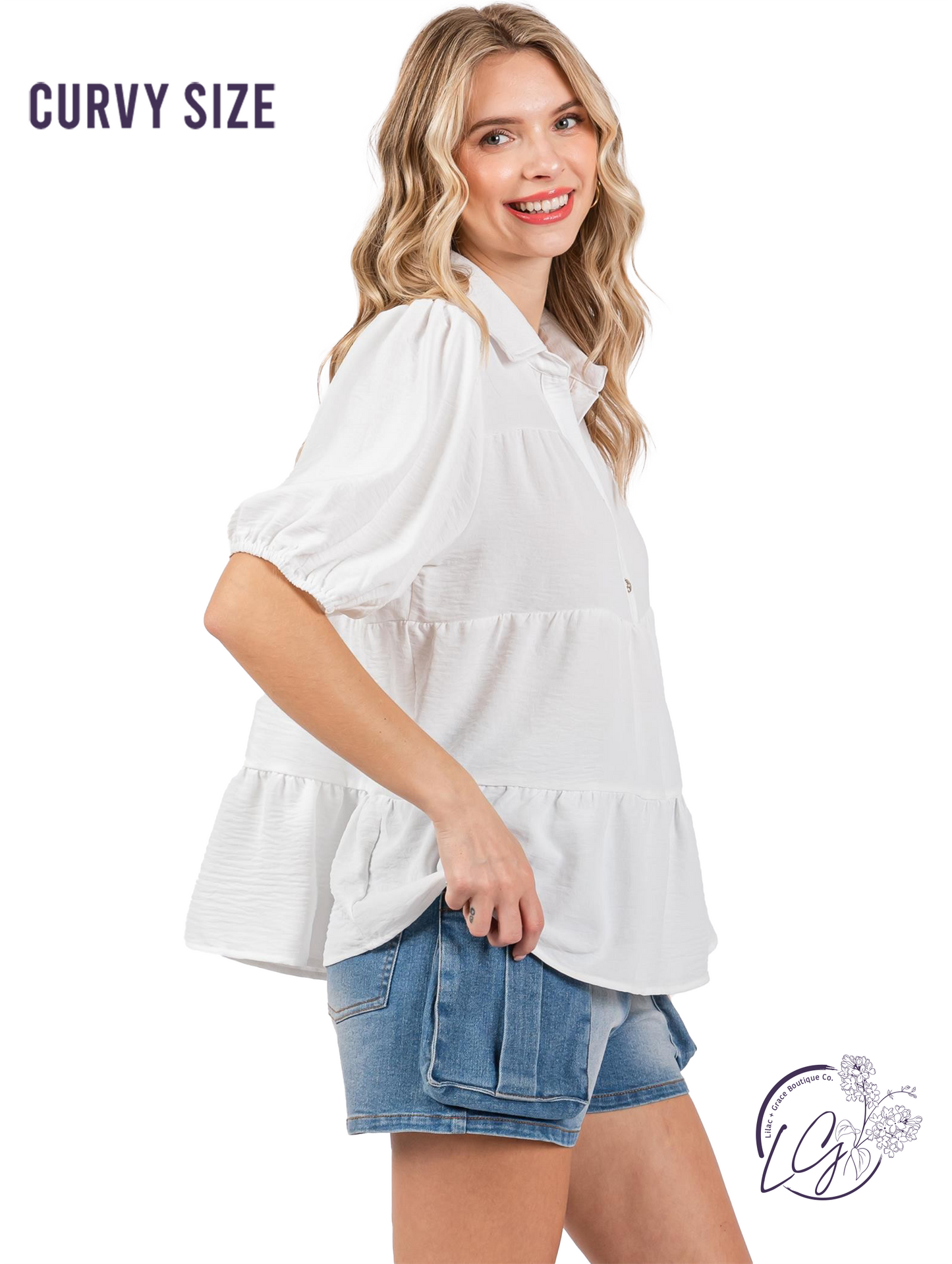 Curvy Graceful Gather Puff Sleeve Top