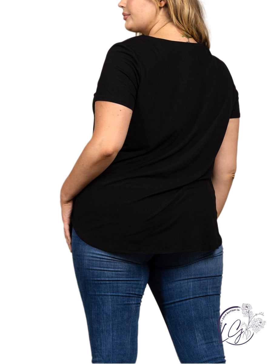 Curvy soft brushed knit v neck top
