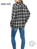 Curvy Soft Plaid Button-Down Shirt with Bust Pockets