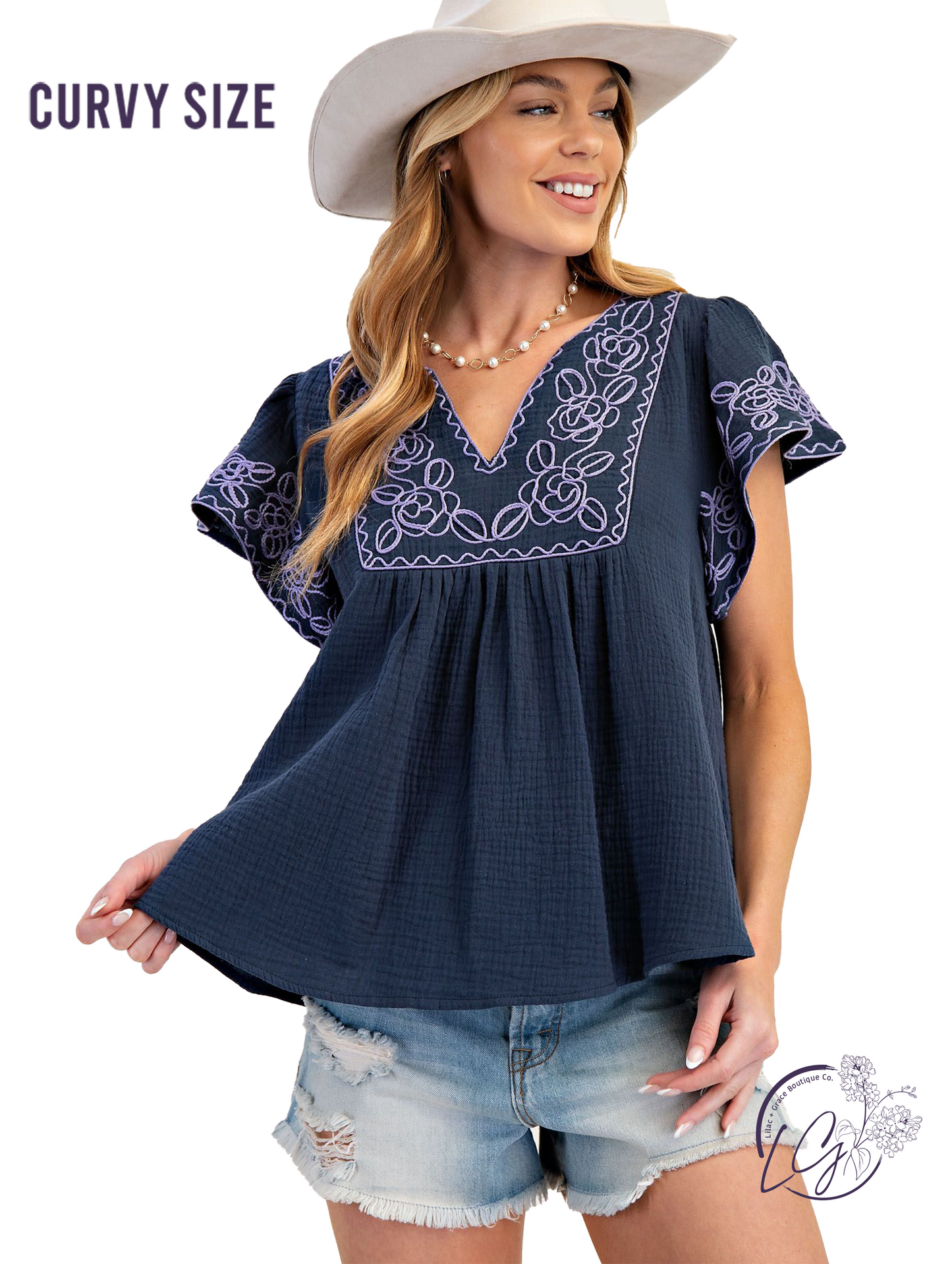 Curvy Cloudstitch Cotton Babydoll Top
