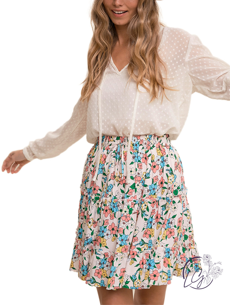 Flower Power 2 Tiered Waist Tie Skirt