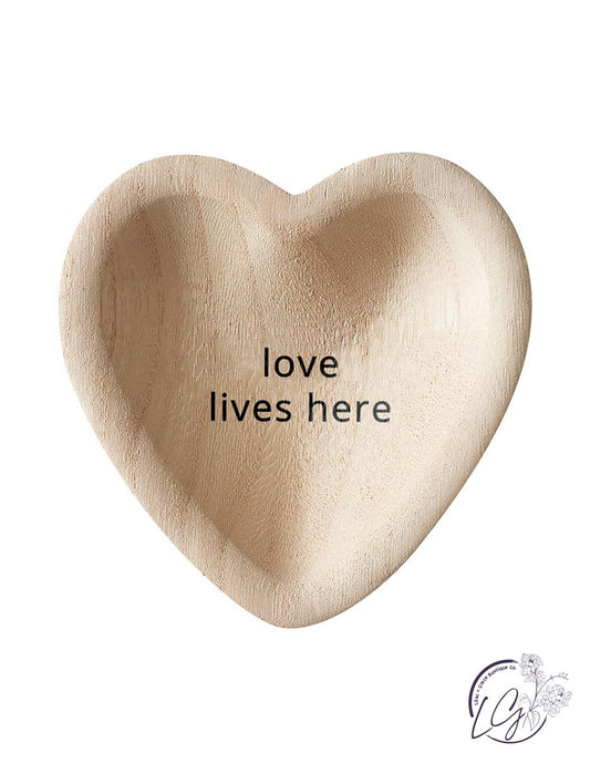 Paulownia Heart Trinket Tray - Love lives here