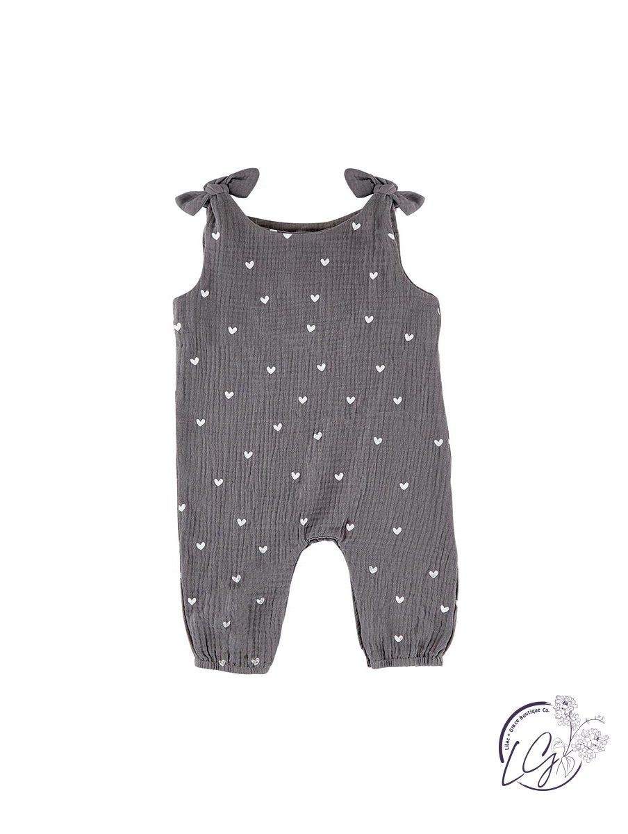 Overall Tie Romper - Hearts