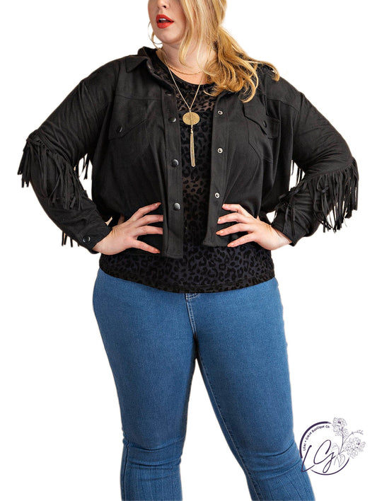 Curvy Charming Fringe Button Up