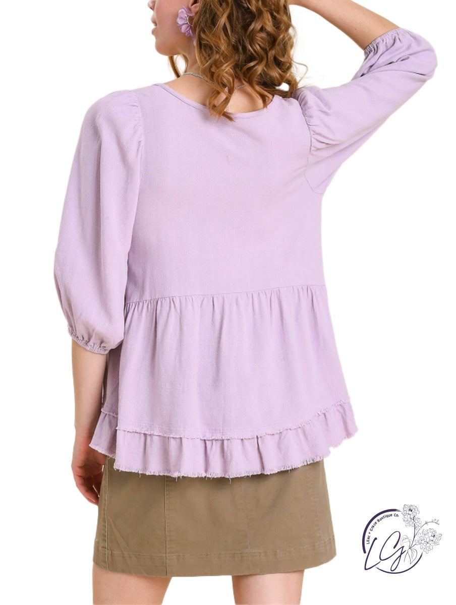 Linen Whispers Ruffle Top