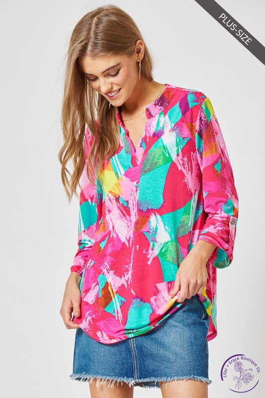 Curvy Bright Days Ahead 3/4 Sleeve Top