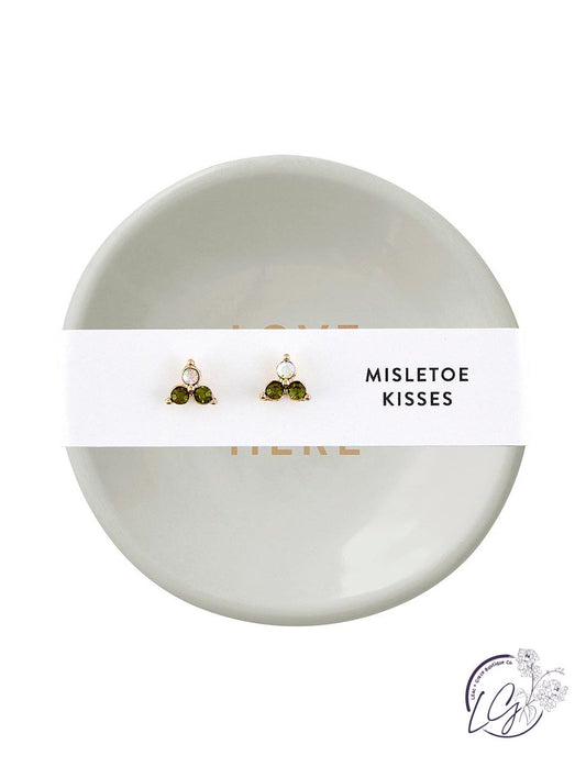 Holiday Stud Earrings & Trinket Tray Sets - Mistletoe Kiss