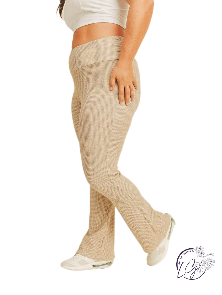 Curvy Soft Brushed Waffle Knit Flare Pants