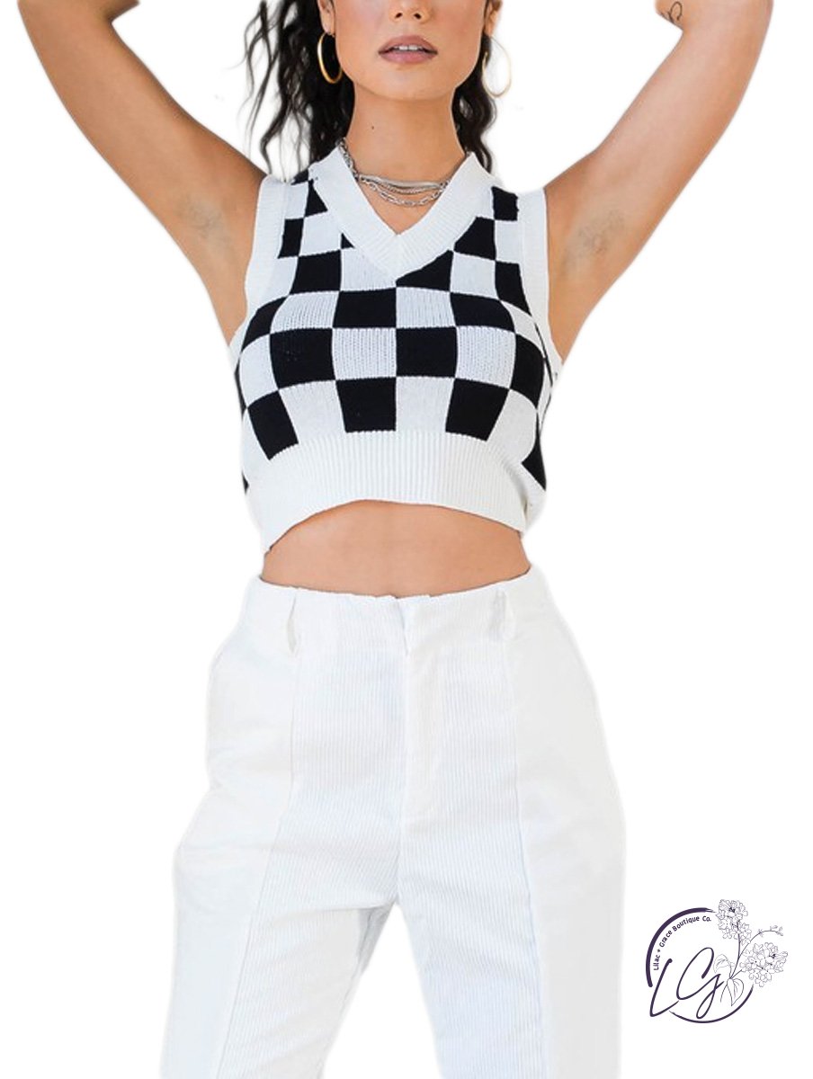 Cropped Checkered Vest Top