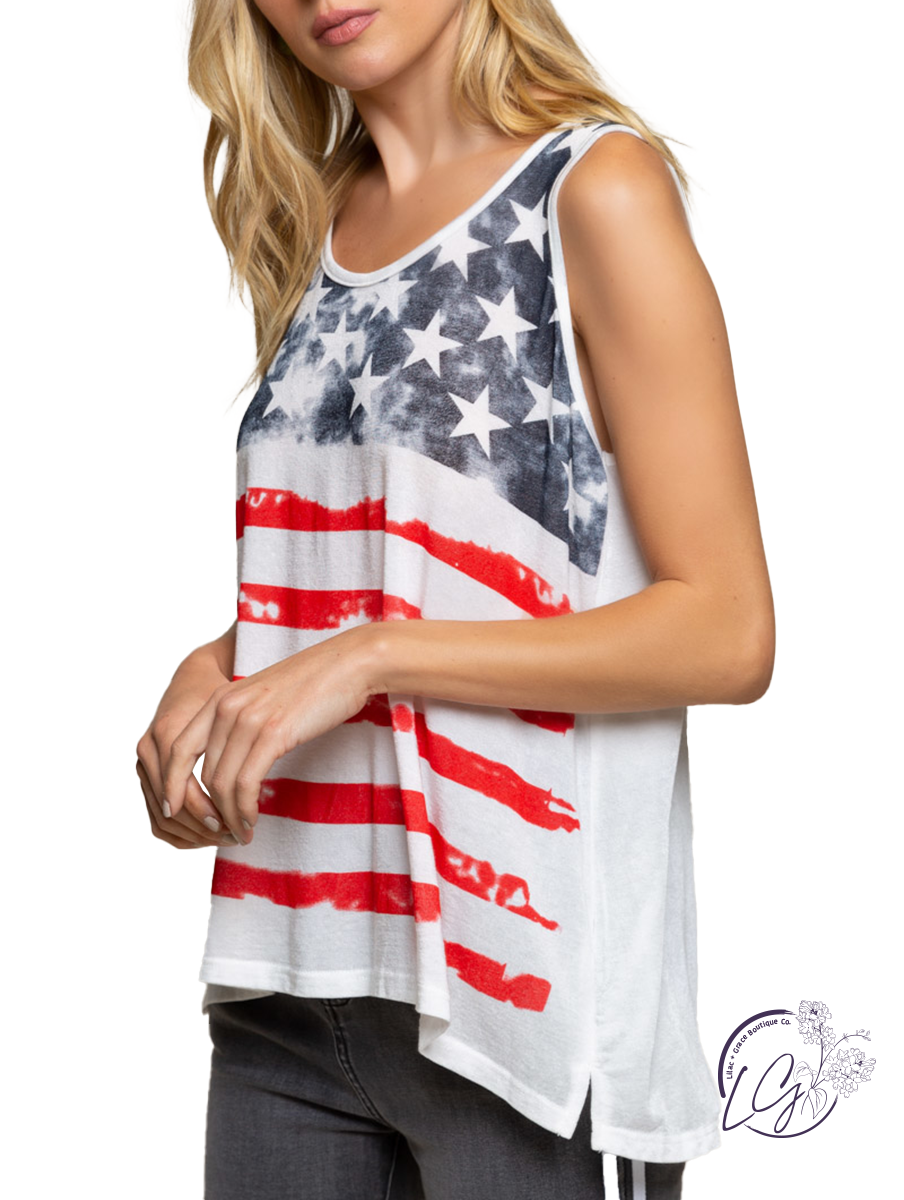 Salute Americana Flag Tie Dye Tank Top