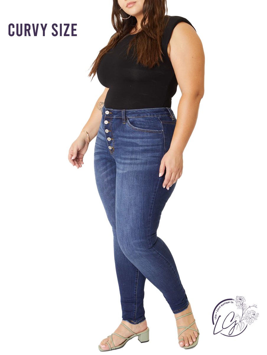 Curvy Molly High-Rise Dark Wash Button Fly Skinny By KanCan