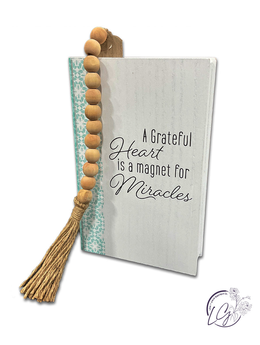 WOOD TABLETOP FAUX BOOKS WITH BLESSING BEAD BOOKMARK