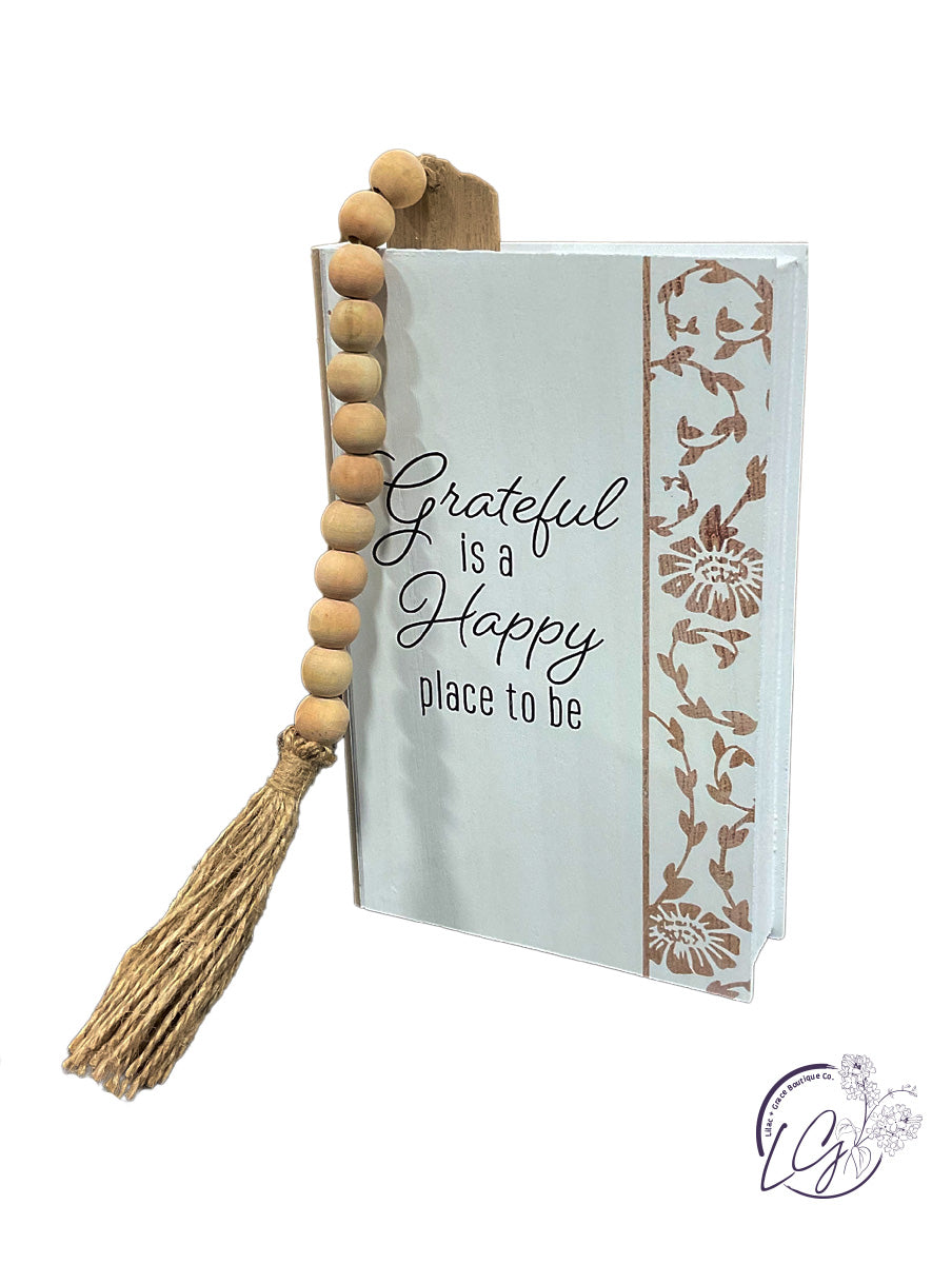 WOOD TABLETOP FAUX BOOKS WITH BLESSING BEAD BOOKMARK