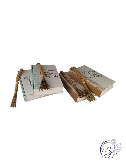 WOOD TABLETOP FAUX BOOKS WITH BLESSING BEAD BOOKMARK