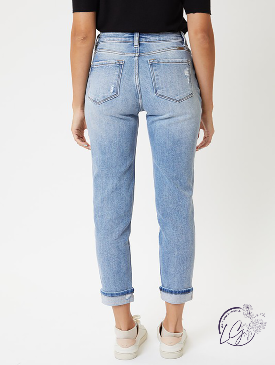 Abby High-Rise Hem Detail Mom Jean by KanCan